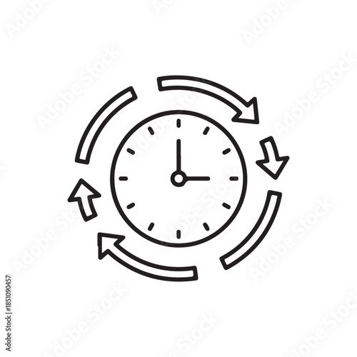 Time management clock with arrows indicating cycle