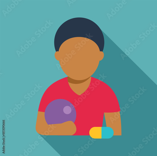 Athlete avatar holding a ball with a drug pill presenting the concept of doping in sports