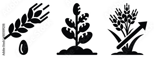 crop yield icon silhouette icon set. agriculture, plant-based lifestyle symbols