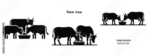 farm animal feeding silhouette icon set. agriculture, plant-based lifestyle symbols
