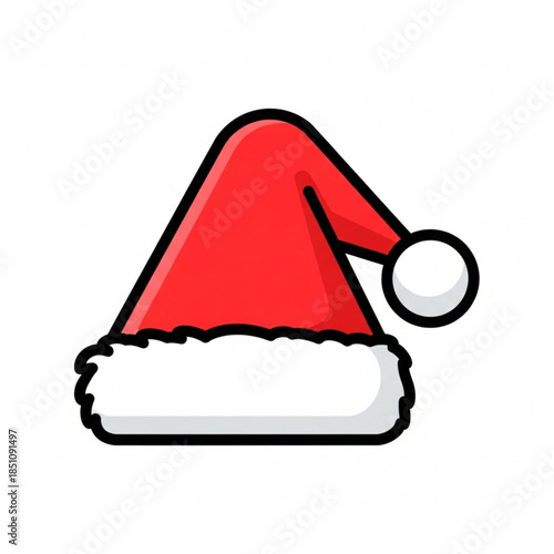 A classic red Santa hat with a white fluffy trim and a white pom-pom on top, perfect for festive holiday celebrations and winter wear