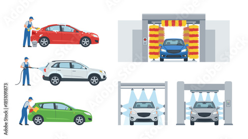 Car washing service with manual and automatic cleaning processes