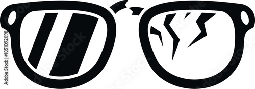 Eyeglasses showing one broken lens, symbolizing damage and breakage