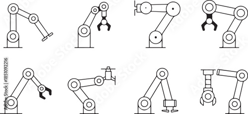 Robotic Arm Engineering Icons, Vector Line Art for Industrial Automation
