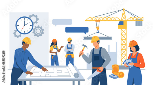 Construction workers team building new real estate project