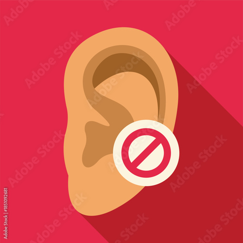 Ear graphic with a circular red 'no' sign symbolizing hearing impairment