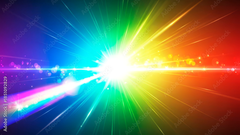 Fototapeta premium Vibrant rainbow light burst with dynamic lens flare effect