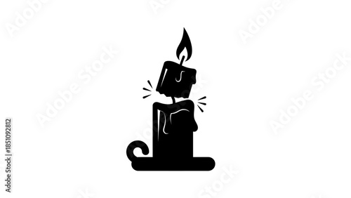 Black and white vector illustration of a burning candle with dripping wax, symbolizing light and remembrance.
