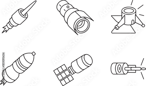 Spacecraft Line Art Icons Set, Space Technology