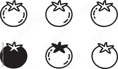 Tomato Line art Icon Set, Black Outline Vegetable Symbols