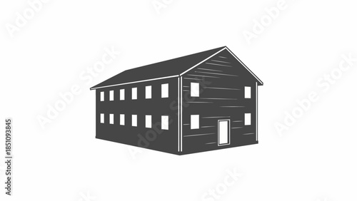 Simple black and white illustration of a two-story building with multiple windows, ideal for architectural or real estate concepts.
