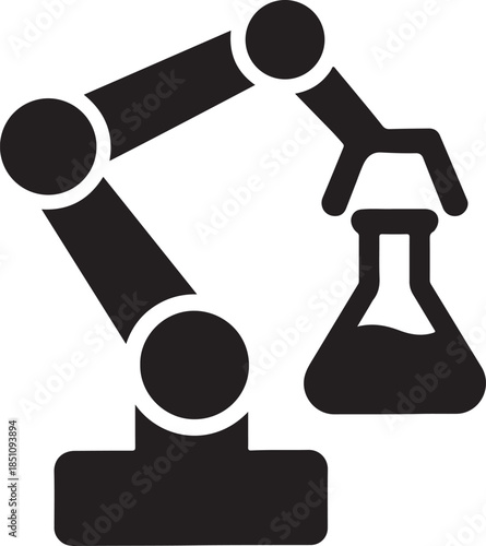 Lab robot arm holding flask silhouette icon representing automation for science and industry