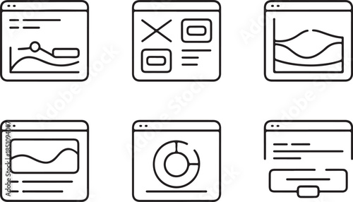 Wireframe and UI Dashboard Line Art Icons