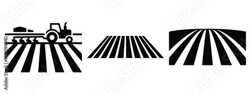 farm plowed land silhouette icon set. agriculture, plant-based lifestyle symbols