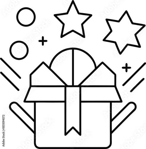 A line icon representing a new product, surprise, or unboxing experience.