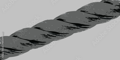 Abstract gray twisted rope illustration with rough textures and dynamic form