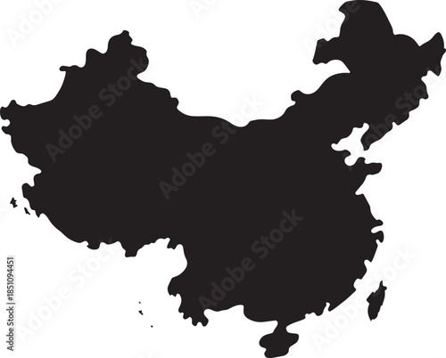 China map black silhouette flat on transparent background, country shape isolated vector