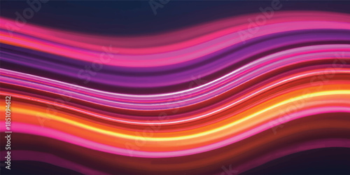 An abstract colorful background featuring digital waves of light and motion creates a vibrant purple and pink pattern with fluid rainbow lines and a soft texture