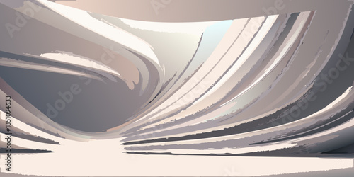 Abstract architectural design featuring curved lines and a light source