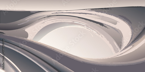 Abstract flowing shapes in shades of gray and white artistic composition