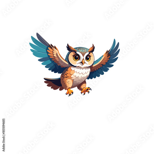 Flying Owl Vector Illustration with Wings Spread