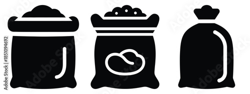 farm soil bag silhouette icon set. agriculture, plant-based lifestyle symbols