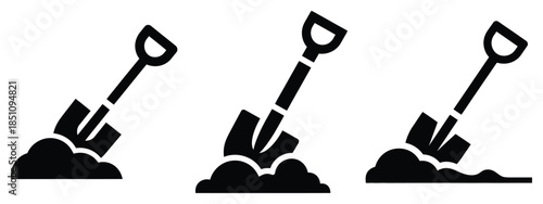 farm soil shovel silhouette icon set. agriculture, plant-based lifestyle symbols