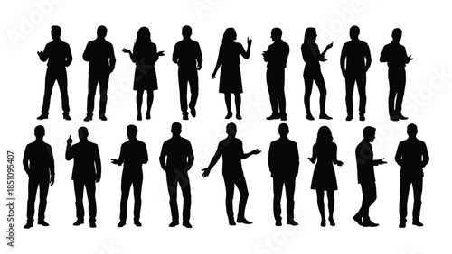 A collection of diverse people in various poses presented as a stark silhouette