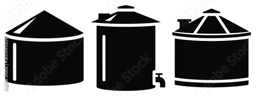 farm water tank silhouette icon set. agriculture, plant-based lifestyle symbols