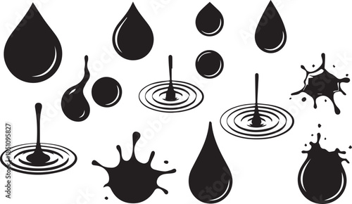 Vector splash and water drop icons – bold illustrations of liquid dynamics Illustrator Artwork
