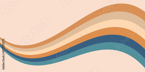 Abstract colorful 70s background vector. Vintage retro wallpaper with rainbow stripes and wavy lines.