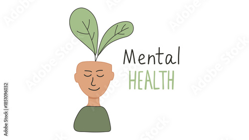 Person with plant growing from head, symbolizing mental health and growth
