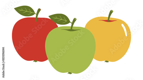 Three vibrant, fresh apples in red, green, and yellow, representing healthy eating and natural goodness.