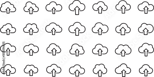 Cloud upload icon simple outline with arrow pointing up on white background