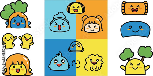 Seamless cartoon pattern with funny monsters animals and fruits for kids and playful designs