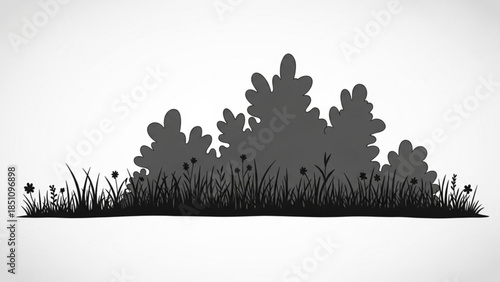 Black Silhouette of Leaves and Grass on White Background, Isolated Vector Illustration
