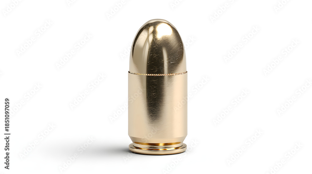 Naklejka premium Golden bullet standing alone against white background