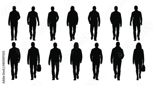 A collection of diverse human figures presented as dark shapes a striking silhouette