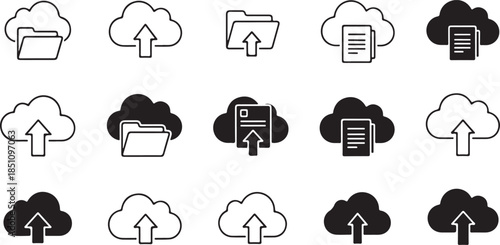 Cloud upload icon simple outline with arrow pointing up on white background