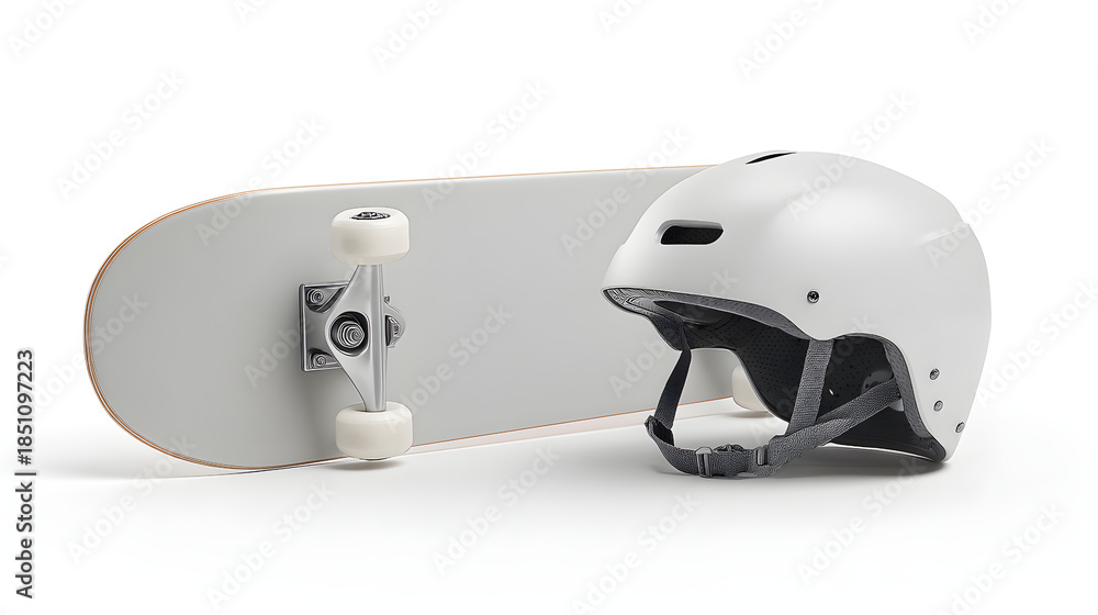 Fototapeta premium Skateboard with white helmet ensuring rider safety