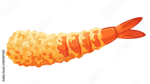 Close up of a crispy golden fried shrimp on a plain background