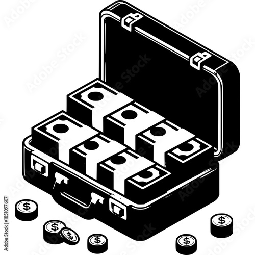 Isometric Briefcase Money Overflow Icon Finance Vector