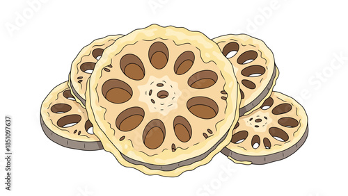 Close up of Fresh Lotus Root Slices for Healthy Eating and Culinary Use