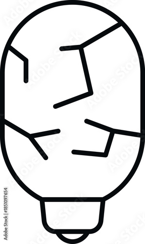 Cracked outline light bulb metaphorically showing an idea breakdown or problem