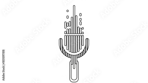Stylish Black Line Art Microphone Illustration with Sound Waves and Bubbles Element