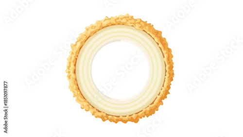 Close up of a wooden circular frame with intricate carvings and a hollow center