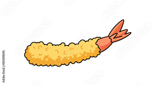 Close up of a battered fried shrimp on a white background