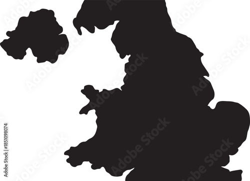 United kingdom map silhouette isolated on transparent background with checkerboard pattern