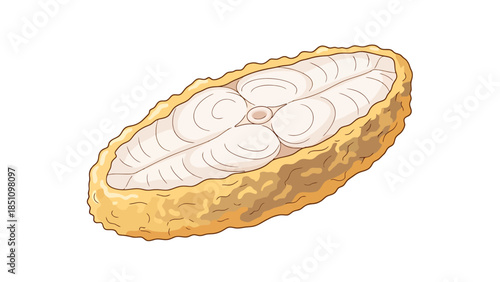 Close up of a peeled durian fruit showing creamy flesh inside for tropical fruit lovers