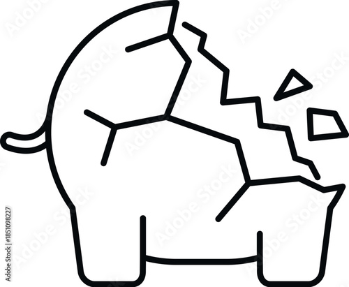 Piggy bank breaking into pieces visualizing financial problems and economic collapse